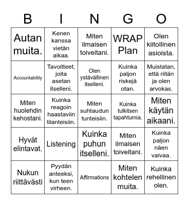 Resilience Bingo Card