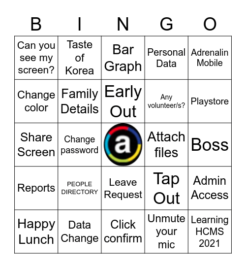 ADRENALIN Bingo Card