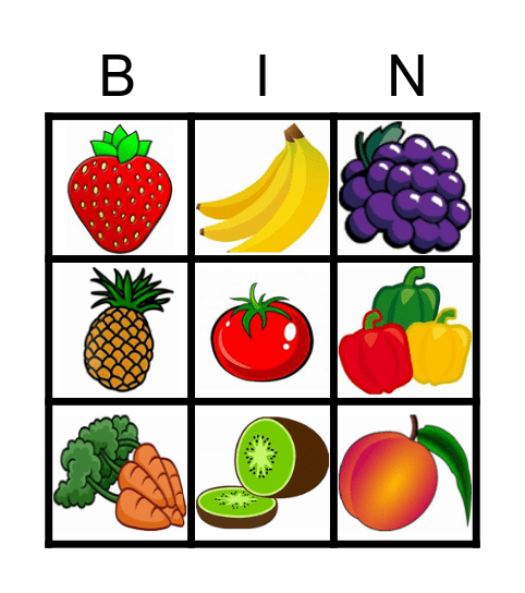 Fruit and Vegetable Bingo Card