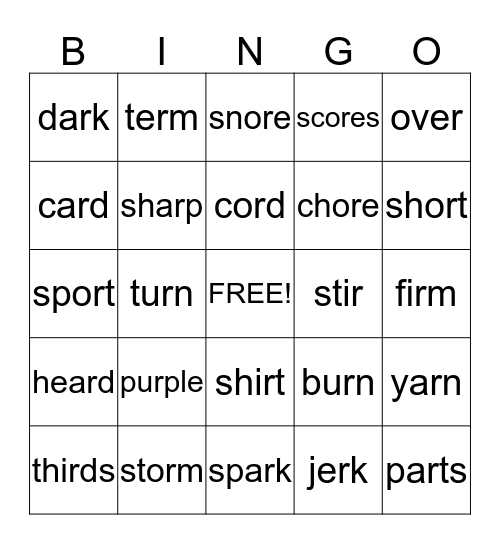 1B R Control Words Bingo Card