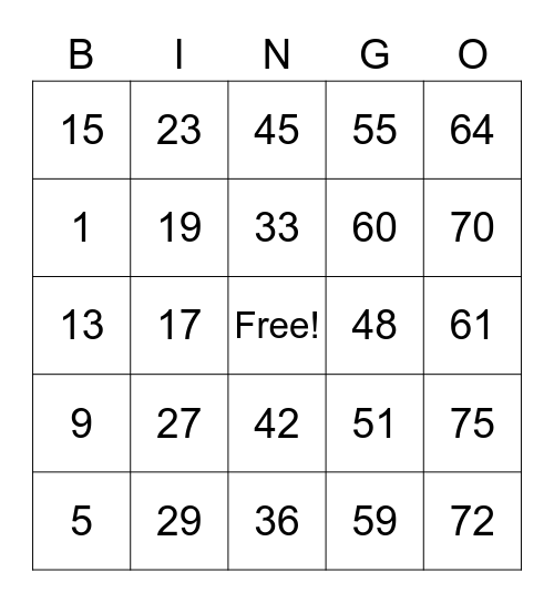 60031606 Bingo Card