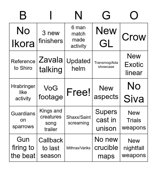 Season of [REDACTED] Bingo Card