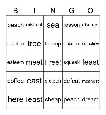 Long E BINGO Card