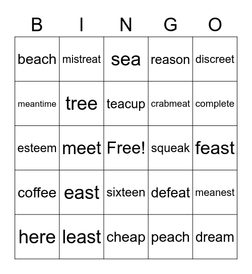 Long E BINGO Card