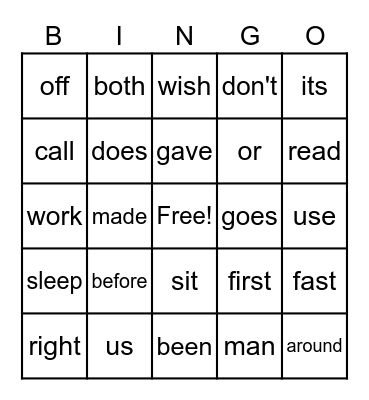 Skills Bingo Card