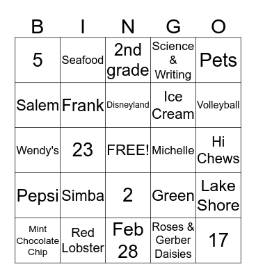 Mrs Mecham's Birthday Party Bingo Card