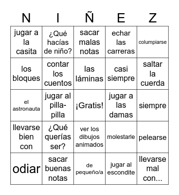 6.1 La niñez Bingo Card