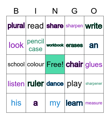 School Bingo Card