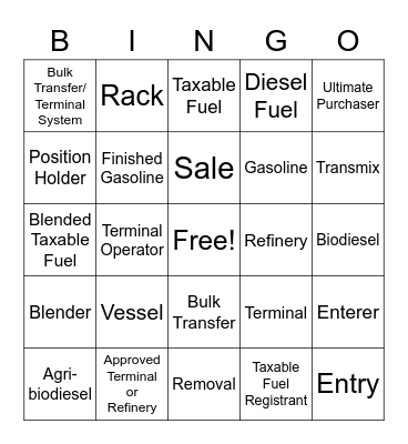 Motor Fuels Tax Bingo Card