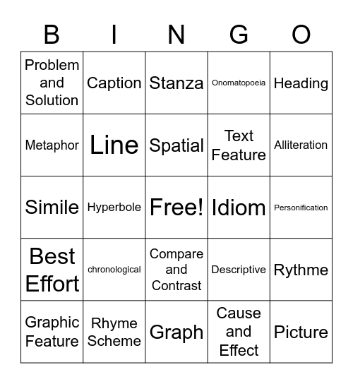 Text Features and Figurative Lang Bingo Card