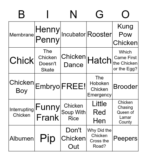 Chicken Bingo Card