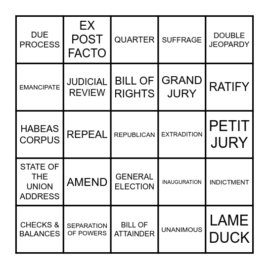 Constitution Terms Bingo Card