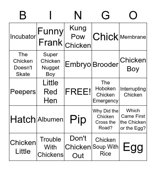 Chicken Bingo Card