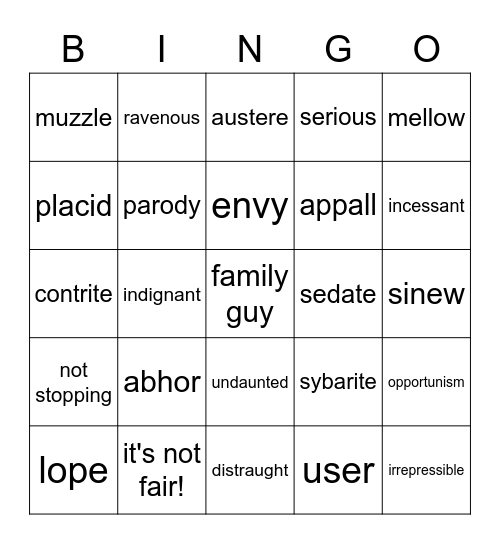 The Incredible Journey Vocab Sets 1 and 2 Bingo Card