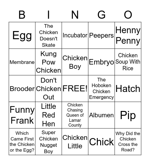Chicken Bingo Card
