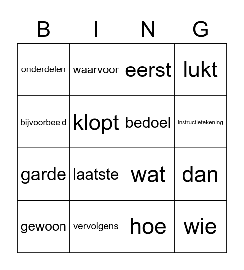 Bingo- iets vragen over een instructie Bingo Card