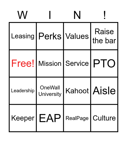 Welcome Bingo Card