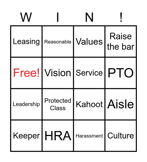 Welcome Bingo Card