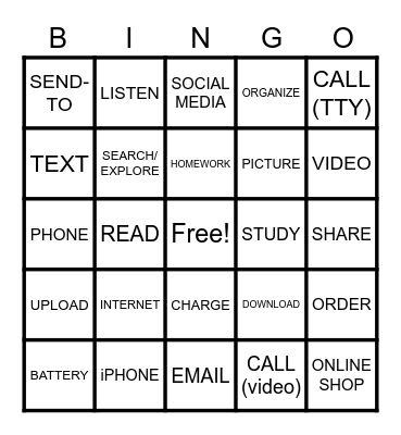 ASL1 U5 Technology Bingo Card