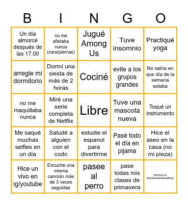 Bingo de cuarentena Bingo Card