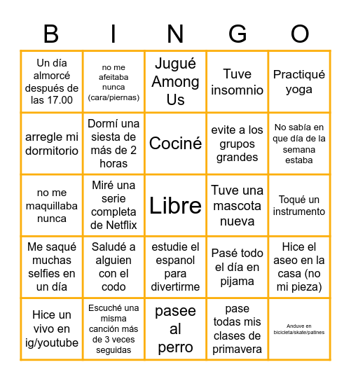 Bingo de cuarentena Bingo Card