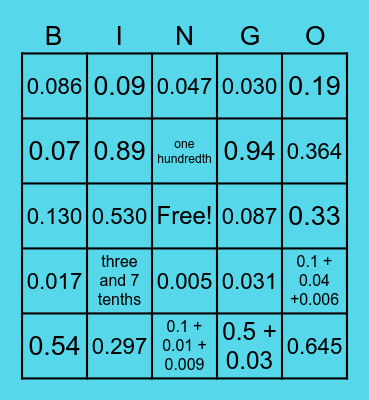 Decimal Place Value and Expanded Form Bingo Card
