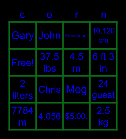 Math review: corn :D Bingo Card