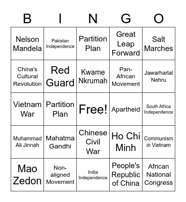 De-Colonization Bingo Card