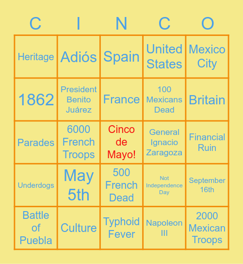 Cinco de Mayo! Bingo Card