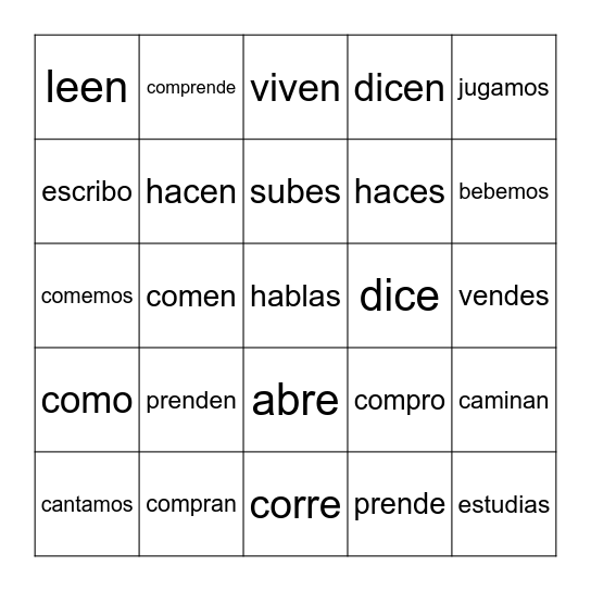 Conjugation Bingo Card