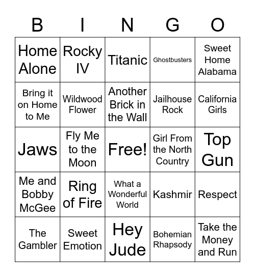 Movie and Music Bingo Card