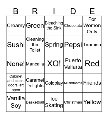 MAKENZIE'S BRIDAL SHOWER BINGO Card
