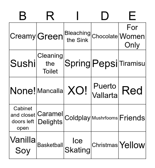 MAKENZIE'S BRIDAL SHOWER BINGO Card
