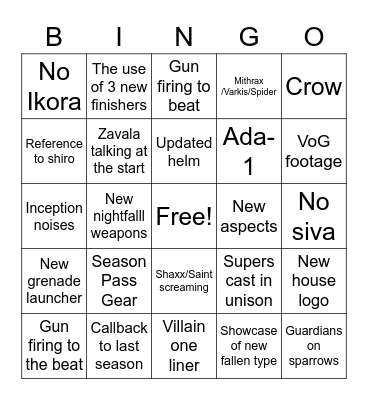 Bungo Bingo Card