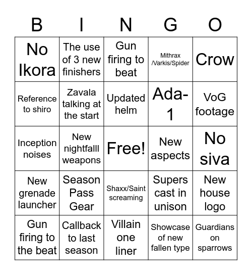 Bungo Bingo Card