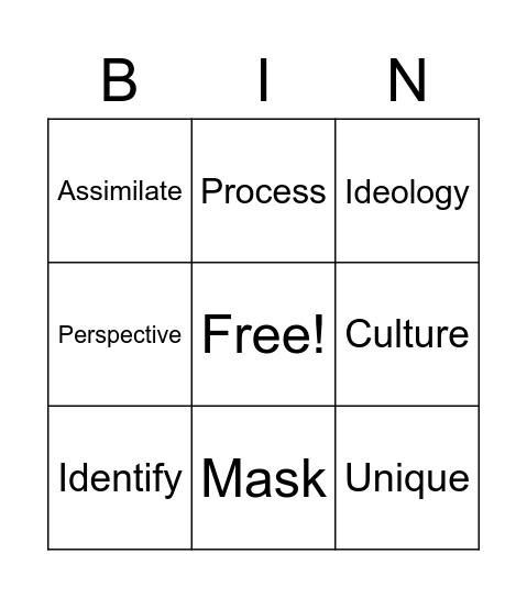 Identity Bingo Card