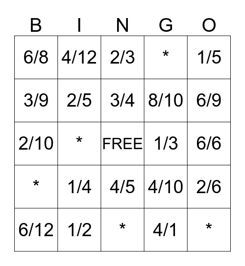 Equivalent Fraction Bingo Card
