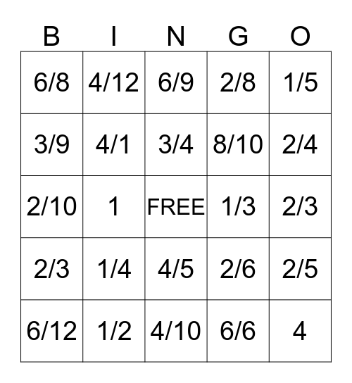 Equivalent Fraction Bingo Card