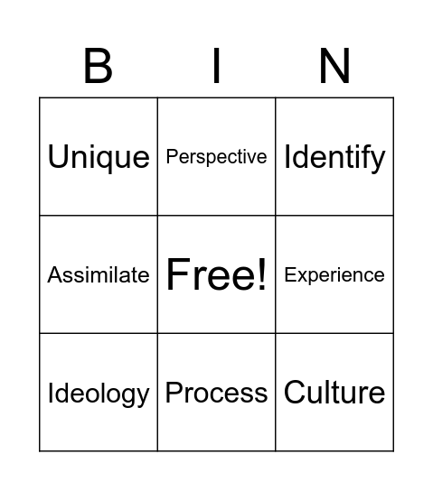 Identity Bingo Card