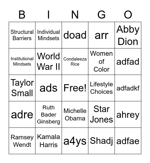 Women in Leadership Bingo Card