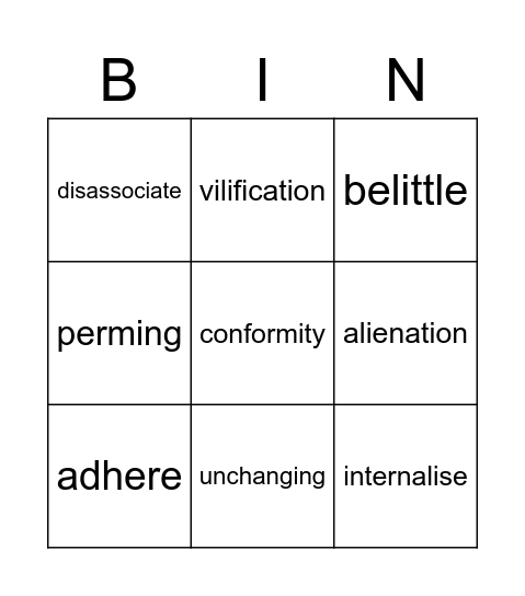 Vocabulary bingo Card