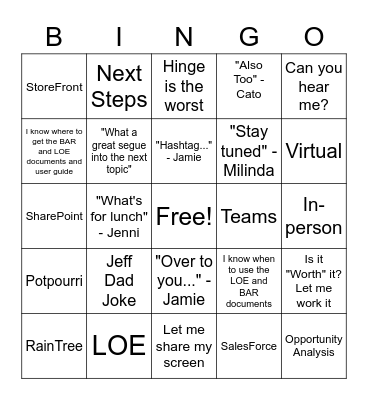 Sales Lead Ascent 2021 Bingo Card