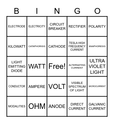 ELECTRICITY Bingo Card