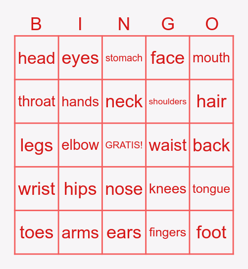 El Cuerpo Bingo Card