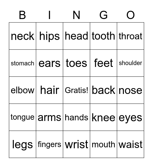 The body Bingo Card