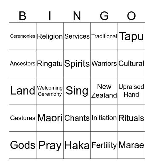 Maori Bingo Game! Bingo Card