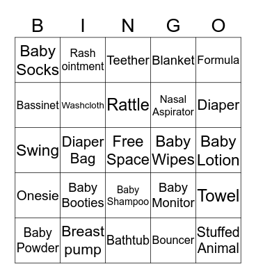 Baby Shower Bingo Card