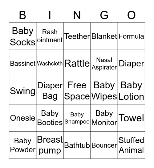 Baby Shower Bingo Card