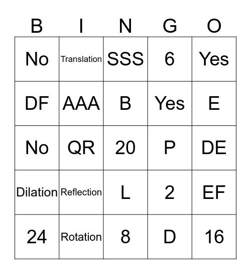 Congruency Bingo Card