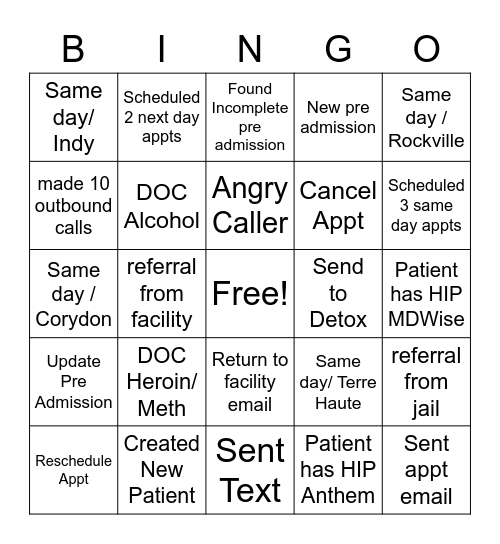 Untitled Bingo Card